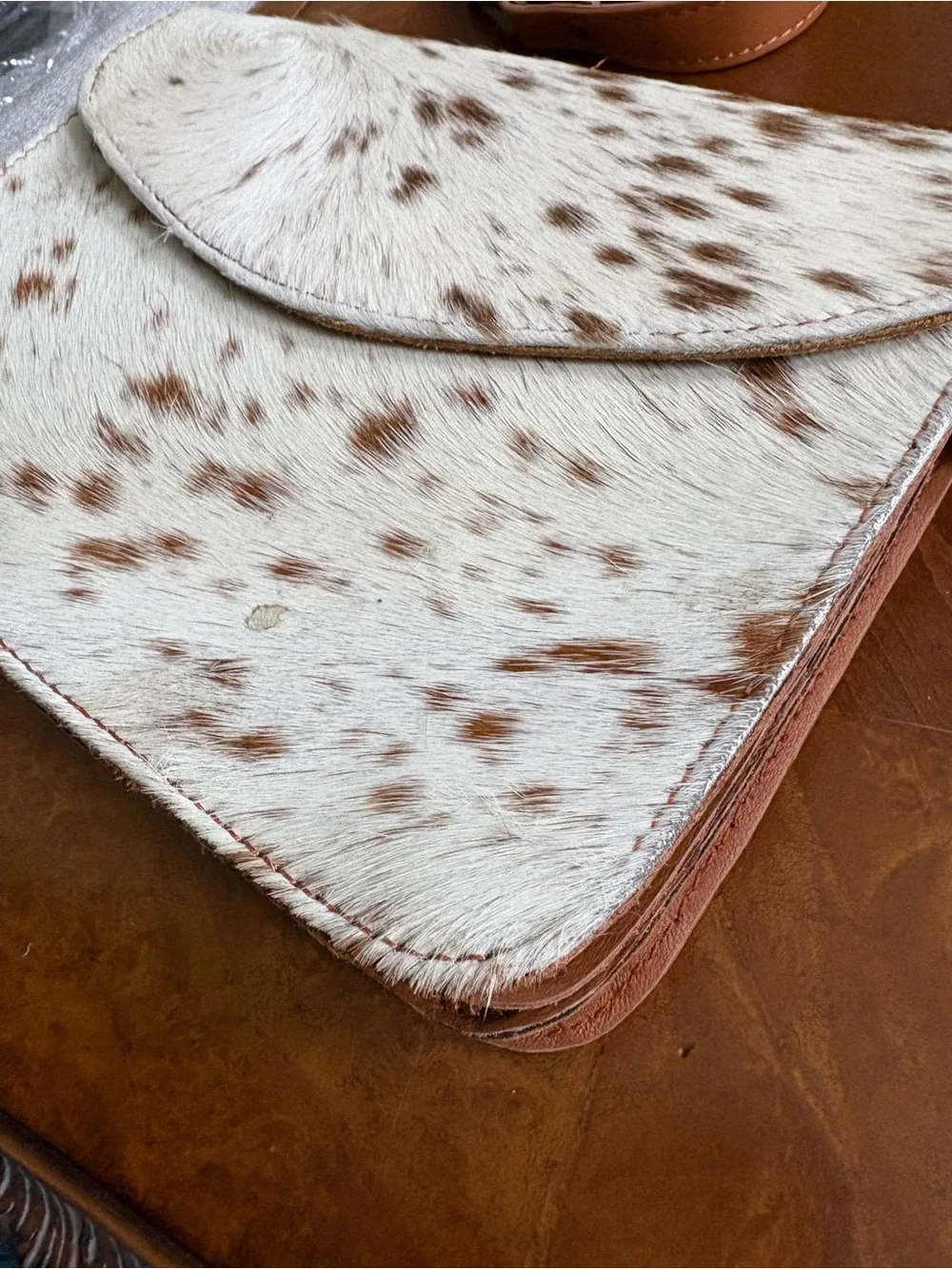 Women’s Spotted Haircalf Crossbody Bag with Leather Strap